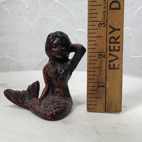 Vintage Heavy Cast Iron Mermaid Figurine 2.5" Nautical Coastal Decor Whimsigoth - Picture 9 of 10